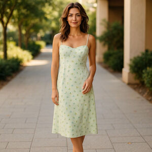 Forever 21 Y2K Babydoll Fairycore Coquette Green Floral Midi Dress Size Large